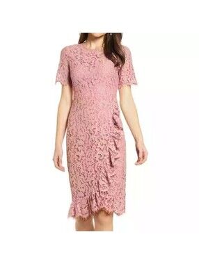 RACHEL PARCELL~RUFFLE FRONT SHEATH~LACE~DRESS~PINK BEAUTY~L (10/12)~NWT